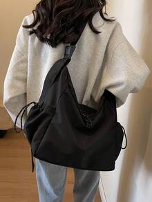 Hatastic Casual Large Capacity Waterproof Nylon Shoulder Bag, Unisex Riding Crossbody Bag College‑Style Student Schoolbag - Black - View 3