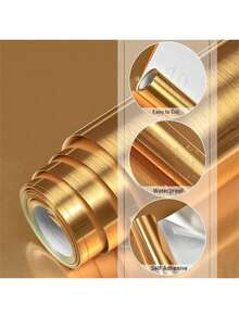 1 Roll Brushed Gold Metallic Contact Paper, Heat‑Resistant Self‑Adhesive Removable PVC Wallpaper, Oil‑Proof Sticker For Kitchen Backsplash Bathroom Wall Decor - Gold - View 5