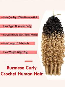 Boho Braids Burmese Curly Feather Crochet Human Hair Extension Unprocessed Human Hair Pre-Separated 60g 4/27 Color For Women 18 Inch - S4/27 - View 3