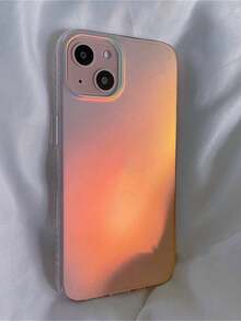 1 pieza Funda de teléfono de silicona suave con degradado mate, estilo radiante INS, cubierta protectora a prueba de golpes, compatible con iPhone - Blanco - Ver 5