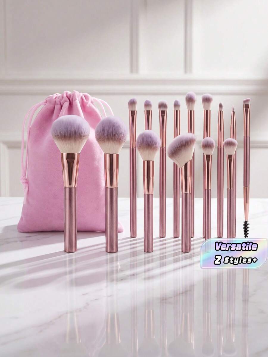 2/15PCS Makeup Brush Sets Premium Synthetic Hair Eyeshadow Blending Brush Sets Cosmetics Tools - Multicolor - View 1