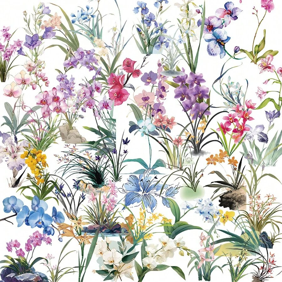 50 Peças Pacote de Adesivos Transparentes de Orquídea Cartoon ...
