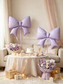 Bow-Shaped Aluminum-Foil Balloons, Suitable For Birthday Parties, Engagement Ceremonies, Girl-Themed Banquets, And Store Interior Decoration Setups. - 2 38-inch solid color bows. - View 8