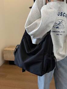 Hatastic Casual Large Capacity Waterproof Nylon Shoulder Bag, Unisex Riding Crossbody Bag College‑Style Student Schoolbag - Black - View 2