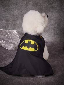 Batman X PETSIN 酷炫超級英雄寵物角色扮演服裝，貓狗通用，三件套寵物服飾組包含無袖背心、印花黑色披風與配套眼罩，適合萬聖節、角色扮演、主題派對與寵物攝影 - 黑色 - 查看 4
