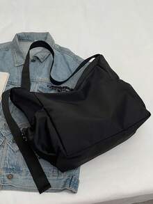 Hatastic Casual Large Capacity Waterproof Nylon Shoulder Bag, Unisex Riding Crossbody Bag College‑Style Student Schoolbag - Black - View 9