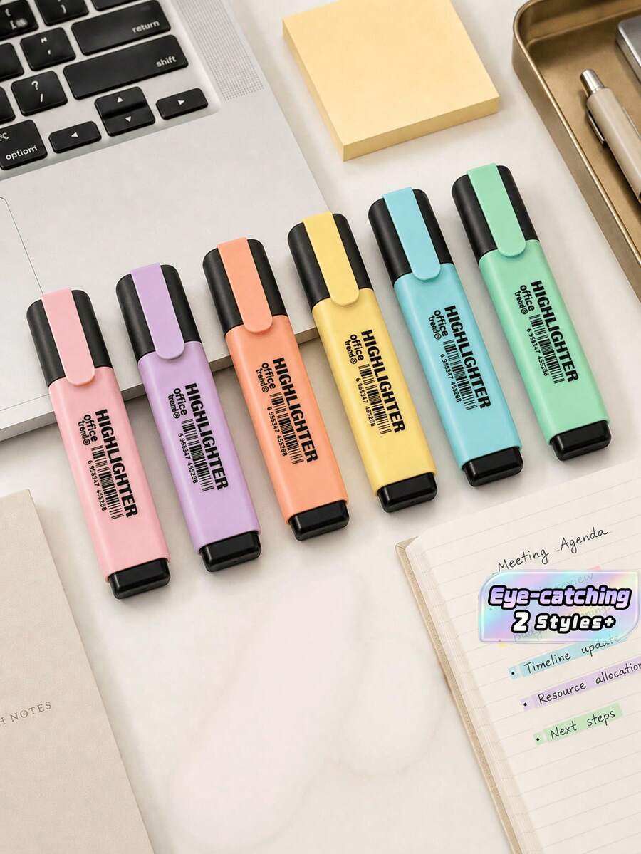 1/2/4/6Pcs Macaron Color Highlighter Pen Set For Students, Fresh Color Tone Also Suitable For Office Use. - Multicolor - View 1