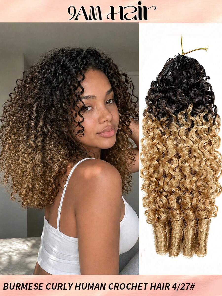 Boho Braids Burmese Curly Feather Crochet Human Hair Extension Unprocessed Human Hair Pre-Separated 60g 4/27 Color For Women 18 Inch - S4/27 - View 1
