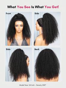 QUICK WEAR Quicky Wear Afro Kinky Curly Ponytail Hair Extensions 100% Human Hair Half Wig Lightweight Glue-Free Installation Adjustable Drawstring Half Wig No Shedding Easy To Wear Beginner Friendly - Natural Black - View 4