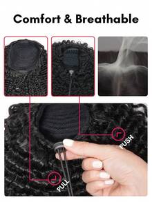 QUICK WEAR Curly Ponytail 100% Human Hair Black Claw Clip Ponytail Clip On Ponytail Deep Burmese Curly Ponytail Hair Piece Claw Long Wavy Ponytail Extension Curly Pony Tail Clip In Hair Extensions Drawstring Ponytail Extension For Women - Natural Black - View 8