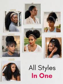 QUICK WEAR Quicky Wear Afro Kinky Curly Ponytail Hair Extensions 100% Human Hair Half Wig Lightweight Glue-Free Installation Adjustable Drawstring Half Wig No Shedding Easy To Wear Beginner Friendly - Natural Black - View 3
