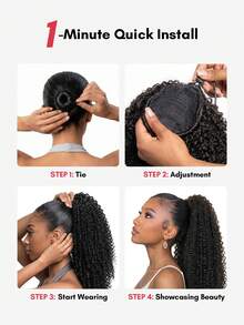 QUICK WEAR Curly Ponytail 100% Human Hair Black Claw Clip Ponytail Clip On Ponytail Deep Burmese Curly Ponytail Hair Piece Claw Long Wavy Ponytail Extension Curly Pony Tail Clip In Hair Extensions Drawstring Ponytail Extension For Women - Natural Black - View 6