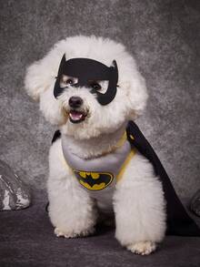 Batman X PETSIN 酷炫超級英雄寵物角色扮演服裝，貓狗通用，三件套寵物服飾組包含無袖背心、印花黑色披風與配套眼罩，適合萬聖節、角色扮演、主題派對與寵物攝影 - 黑色 - 查看 10