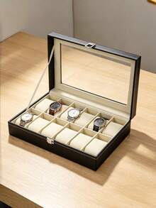 1Pc Lockable Leather Watch Storage Box, Large‑Capacity Wristwatch & Jewelry Display Organizer - Multicolor - View 4