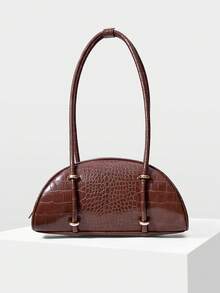 MOTF WOMEN'S FASHION RETRO BROWN CROCODILE PATTERN SHOULDER BAG, SIMPLE AND CHIC HALF-MOON BAG, FOR DAILY, COMMUTING, SHOPPING, TRAVEL, FESTIVALS - Coffee - View 7