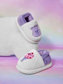 SHEIN X Care Bears A Pair Of Autumn And Winter Baby Velvet Bear Pattern Versatile Children's Fun Foot Protection Warm Non-Slip Baby Daily Leisure Home Slippers - Purple - View 2