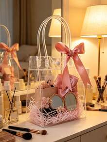 20Pcs Large Transparent Gift Bags With Handles Thickened Reusable PVC Tote Bags Durable Clear Shopping Bags For Wedding Birthday Party Favor Candy Goodie Supplies - Transparent - View 3