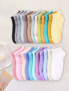 SHEIN Kids Girls Solid Color Ankle Socks Low Cut No-Show Soft Breathable Multicolor Basic Ribbed Casual Everyday Toddler Girls Socks Multipack - Multicolor - View 2