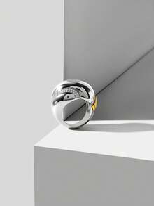 MOTF PREMIUM New Gold And Silver Color Matching Diamond Setting Light Luxury Niche Design High-End Retro Round Arch Ring - Silver - View 4