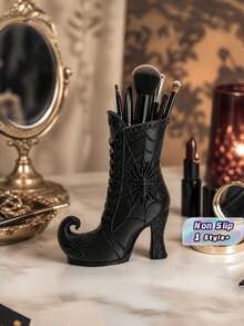 1PC 3D Printed Plastic Durable Lightweight Non Slip Waterproof Gothic Witch Boot Storage Box With Spider Web Design Desktop Organizer Makeup Brush Holder Office Decor Creative Halloween Gift Back To School Supplies Home Decor Accesory Present Idea - Multiple Styles - View 1