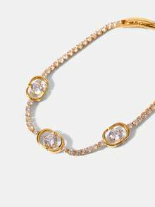 PRE GOLD ELEGANT SIMPLE SLIGHTLY INLAID WHITE STONE BRACELET - Yellow Gold - View 3