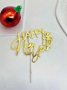 1pc/3pcs/6pcs ﻿Golden Acrylic Happy New Year 2026 Cake Topper ForNew Year's Party DIY Cake Dessert Decorations - Multicolor - View 8