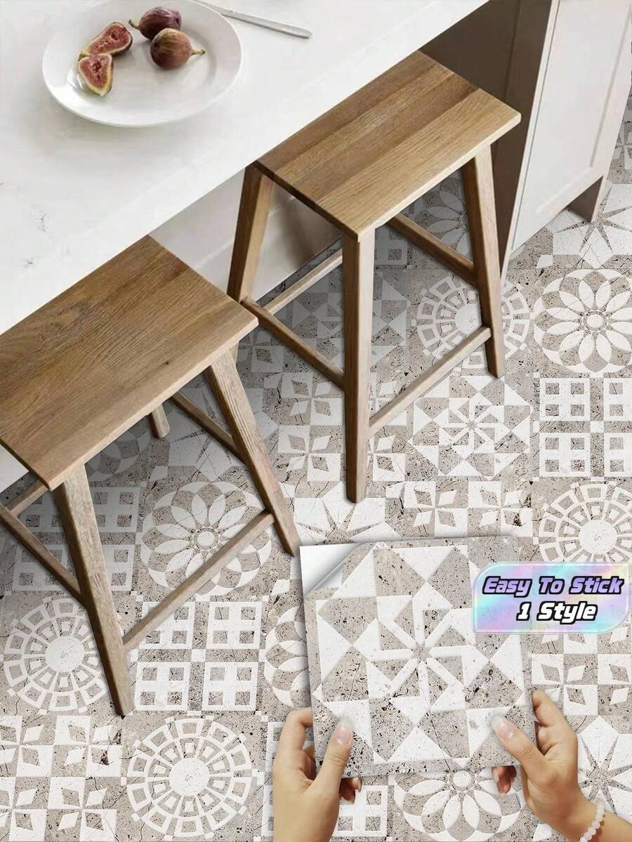 20pcs Marble Effect Ceramic Tile Stickers, Stickers, Wall Decal, Vinyl Decal For Home Decorations, Spring Decoration Items Refresh Your Home, Rama Decoration Stickers Floor Tiles Flooring Floor Tiles Self - multicolor - View 1