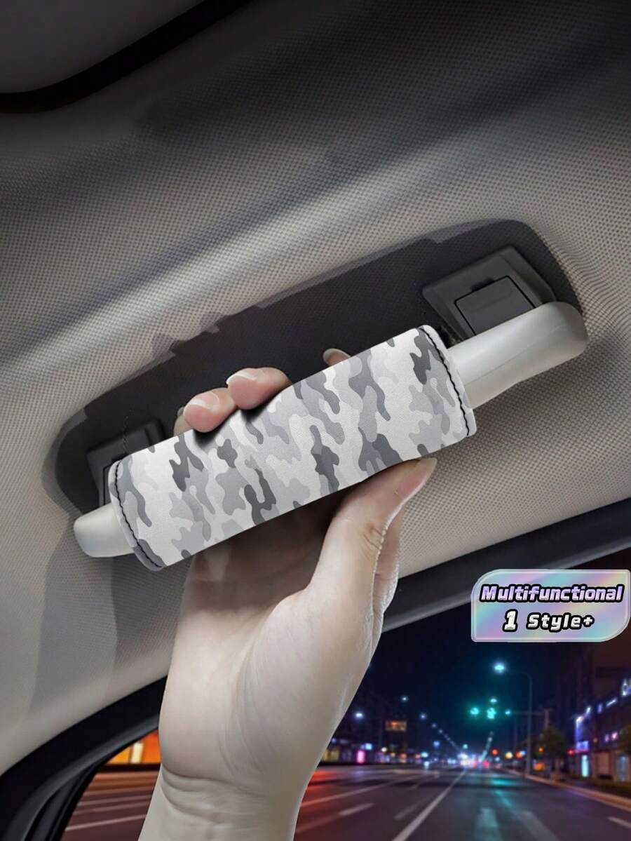 2PCS Handle Grip Covers Grey Camo Print Hook And Loop Fastener Anti Slip Comfortable Protective Sleeve For Car Roof Grab Handle Luggage Pull Handle Pet Leash Handle Multi Purpose Practical Accessory - Multicolor - View 1