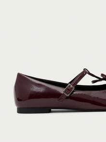 Nöista Burgundy Patent Mary Jane Ballet Flat With A Pointed Toe, Double Bow Detail And Delicate Strap For A Feminine, Polished Look. Fall Shoes - Burgundy - View 5
