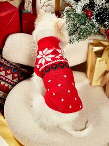PETSIN Christmas Style Red Snowflake Pattern Pet Sweater - Red - View 1
