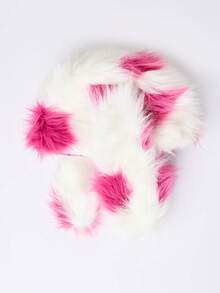MUSERA Pink And White Faux Fur Bunny Hat Fall Autumn Winter Streetwear  Festival Outfits - Multicolor - View 4