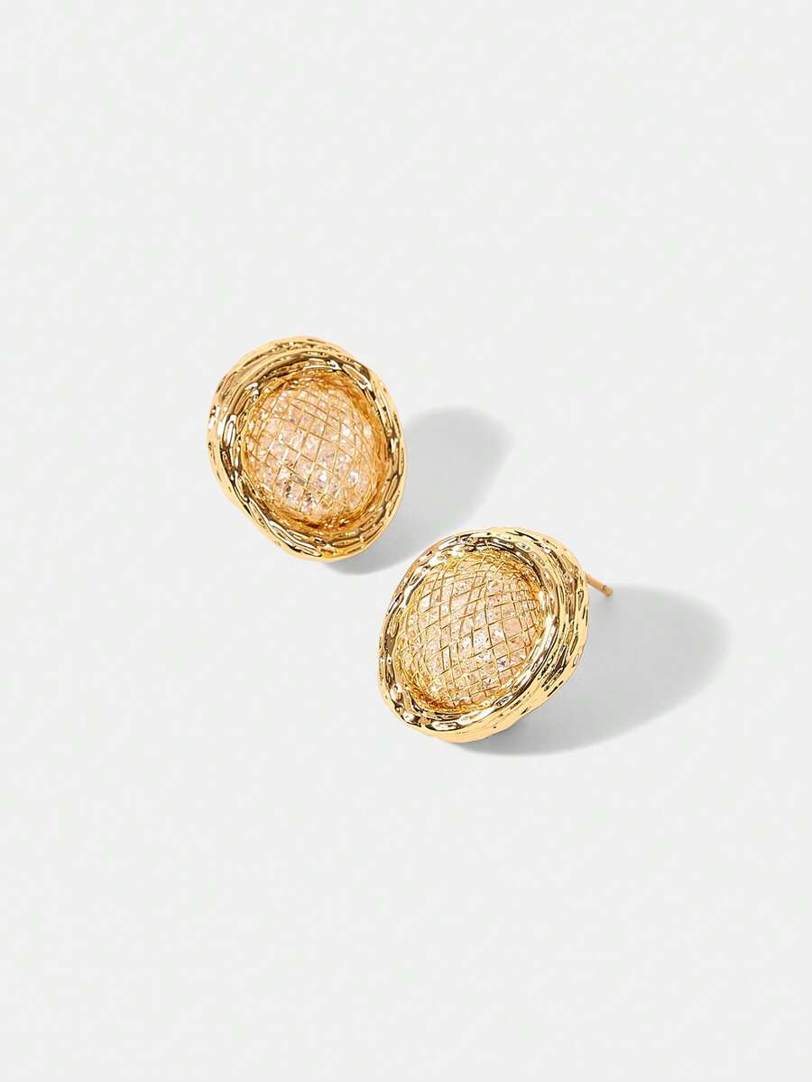 PRE ELEGANT MESH SPLICING SPARKLING STONE STUD EARRINGS - Gold - View 1