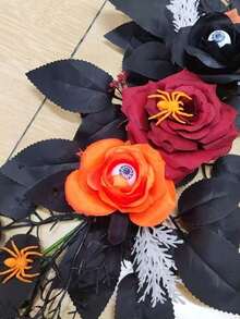 2Pcs Gothic Black Red Rose Flower Garland, Artificial Vine With Maple Leaf & Berry For Wedding Arch Halloween Home Wall Party Decor - Multicolor - View 7