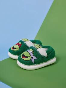 TEENAGE MUTANT NINJA TURTLES | SHEIN Autumn And Winte Velvet Turtle Animation-Themed Foot Protection And Warm Children's Slippers, Daily Home Non-Slip Sole Baby Slip-On Slippers - Multicolor - View 5