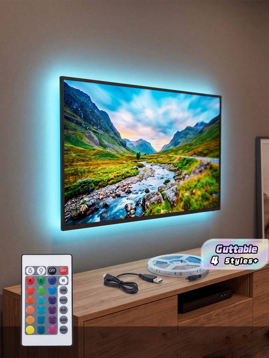 RGB LED Strip Light, Remote Control, Can Adjust Color And Brightness, The Length Can Be Cut, Very Easy To Install, Suitable For Home Interior Decoration, Festival Atmosphere Light, Party Atmosphere Light, Fun Light - Multicolor - View 1