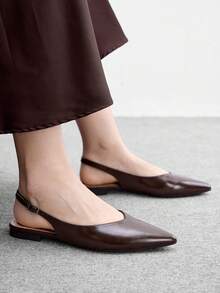 CUCCOO BIZCHIC 新款法式尖頭後空休閒通勤女式平底鞋 - 咖啡棕 - 查看 5