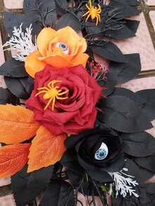 2Pcs Gothic Black Red Rose Flower Garland, Artificial Vine With Maple Leaf & Berry For Wedding Arch Halloween Home Wall Party Decor - Multicolor - View 9