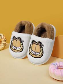 GARFIELD | SHEIN A Pair Of Autumn And Winter Velvet Cartoon Cat Warm Plush Children's Slippers, Daily Home Non-Slip Sole Baby Slip-On Slippers - Coffee Brown - View 2
