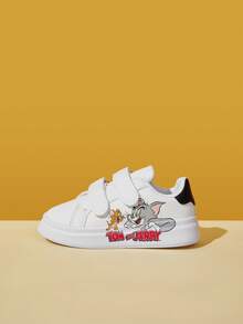 Tom and Jerry Artist x SHEIN 卡通圖案休閒運動鞋 防滑耐磨休閒板鞋 男孩女孩日常穿著返校季兒童運動鞋 - 白色 - 查看 7