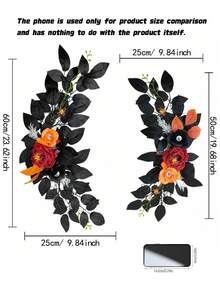 2Pcs Gothic Black Red Rose Flower Garland, Artificial Vine With Maple Leaf & Berry For Wedding Arch Halloween Home Wall Party Decor - Multicolor - View 4