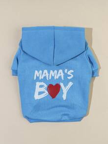 PETSIN 1件 MAMA's BOY 紅色愛心字母圖案印花寵物連帽衫 藍色柔軟舒適保暖寵物衣 - 彩色 - 查看 7