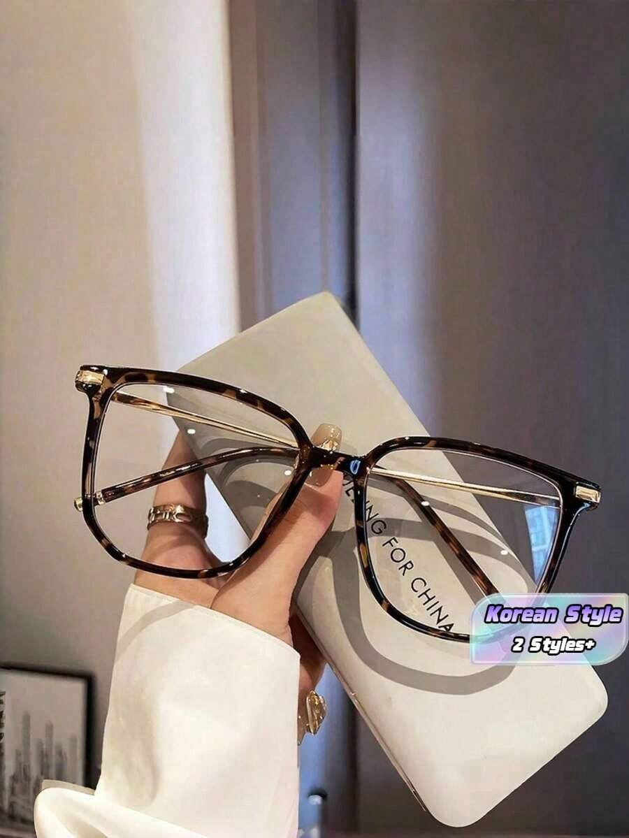 1pc Large Frame Metal Rectangular Anti-Glare Glasses, Suitable For Women'S Formal Events, Personal Holidays, Business Trips, Business, High-End Glasses, Suitable For Daily Wear, Work, Business, Japanese Fashion Street Photography - Multicolor - View 1