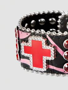 MortiRose 1 Piece Rivet Skull Wide Leather Bracelet, Halloween, Halloween Accessories/Gothic/Dark/Black - Multicolor - View 14