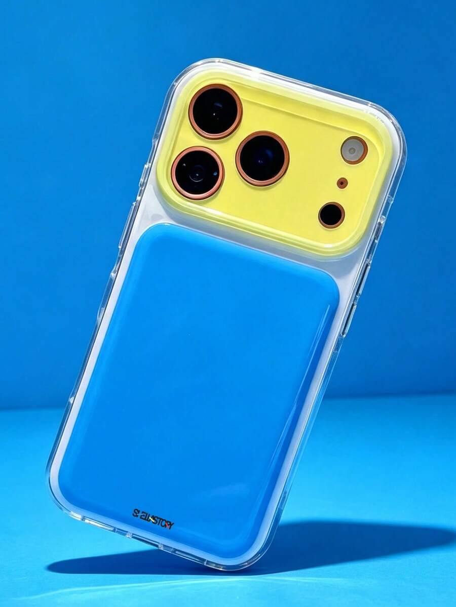 ShellaStory Fashion Korean Style Summer Dopamine Jelly Color Blocking Phone Case Compatible With IPhone 17 Pro Max 17 Pro 16 Pro 16 Pro Max 15 Pro Max 15 Pro 14 Pro Max 14 13 Pro Max 13 Pro 13 Full Coverage Anti-Drop Minimalist Personalized For Women - Yellow blue - View 1