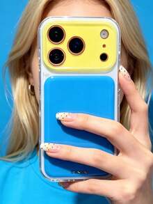 ShellaStory Fashion Korean Style Summer Dopamine Jelly Color Blocking Phone Case Compatible With IPhone 17 Pro Max 17 Pro 16 Pro 16 Pro Max 15 Pro Max 15 Pro 14 Pro Max 14 13 Pro Max 13 Pro 13 Full Coverage Anti-Drop Minimalist Personalized For Women - Yellow blue - View 2