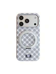 ShellaStory Fashionable Checkered Rotating Stand Magnetic Compatible With Phone17pm Phone Case Apple 18 Premium 15 Point 16 Hard Fashion, Personality, Creativity, Retro Style, Geometry, European And American Style, Simple Style, Niche, Ins Style - Green - View 4