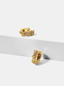 MOTF PREMIUM PRE ELEGANT SPLICING X-WORD SPARKLING ROUND WINDING STONE EARRINGS - Yellow Gold - View 5