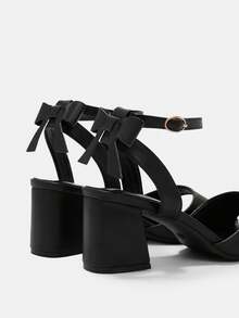 CUCCOO CURVES Women's Square Toe Buckle Design Daily Versatile Fashion Wide Last High Heels - Black PU - View 9