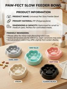 PETSIN 1PC Paw Shaped Slow Feeder Pet Food Bowl / Smooth Glossy Food PP Plastic Cute Cat Paw Outline Multi Macaron Pastel Solid Color Built-In Raised Slow Feed Pillars Wide Scalloped Rim Stable Thick Base - 430ML - View 4