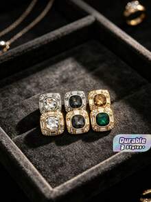 1 Pack 10 Pieces Premium Square Rhinestone Metal Buttons Decorative Fasteners For Fashion Leather Jacket Suit Fur Coat Clothing Sewing Accessories - 10pcs - View 1